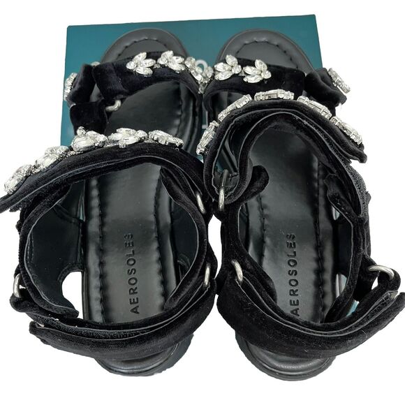 Aerosoles | Onda Black Velvet Crystals Chunky Sandals Size 5.5 NIB - Picture 5 of 7
